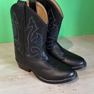 Black Western Cowboy Boots with Blue Stitching boys size 12